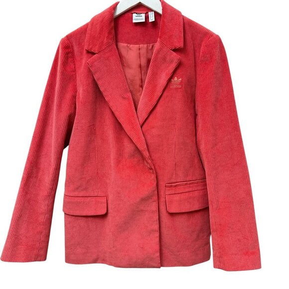 Adidas Corduroy Boyfriend Blazer Small Coral Womens Jacket Logo Oversized NWOT - Picture 1 of 16